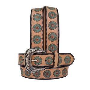 Western Genuine Leather Tooled Belt With Hand Painted Design 30is005-36🐺